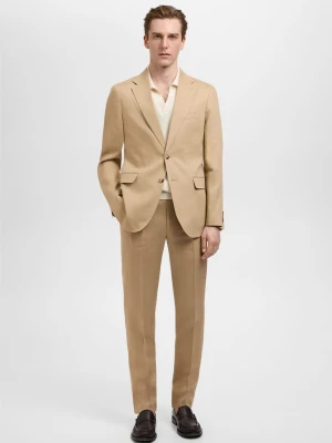 MANGO MAN - Marynarka garniturowa Amalfi slim fit z 100% lnu beżowy - - Mężczyzna