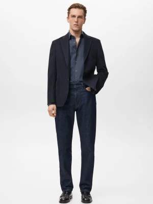 MANGO MAN - Marynarka slim fit bawełniana granatowy - - Mężczyzna