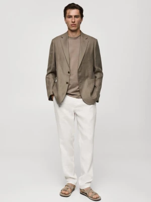 MANGO MAN - Marynarka slim fit z lnu 100% khaki - - Mężczyzna