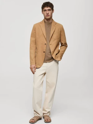 MANGO MAN - Marynarka slim fit z lnu i bawełny brązowy - - Mężczyzna