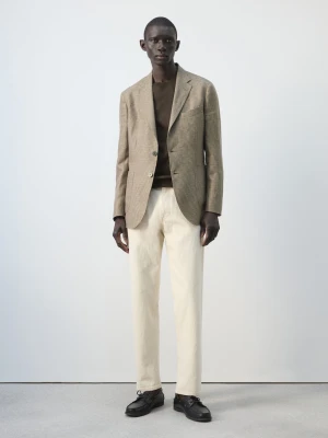 Marynarka z 100% lnu z naszywanymi kieszeniami brązowy - Mężczyzna - - MANGO MAN