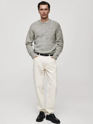 MANGO MAN - Melanżowy sweter z wełny i bawełny jasnoszary - - Mężczyzna