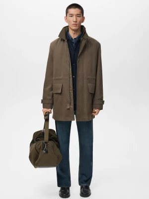 MANGO MAN - Parka bawełniana z kieszeniami water repellent oliwkowozielony - - Mężczyzna