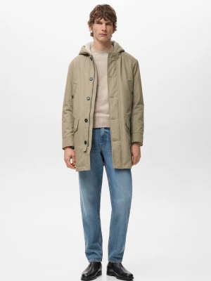 MANGO MAN - Parka pikowana z kapturem water repellent średni brązowy - - Mężczyzna