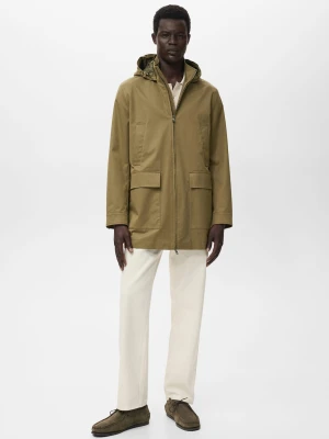 MANGO MAN - Parka z kapturem wodoodporna khaki - - Mężczyzna