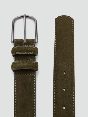 MANGO MAN - Pasek skórzany o zamszowym wykończeniu khaki - - Mężczyzna