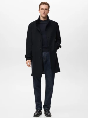 Płaszcz wełniany z wysokim kołnierzem granatowy - Mężczyzna - - MANGO MAN