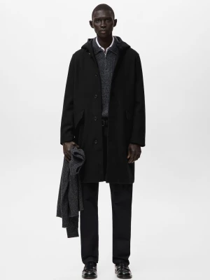 Płaszcz z mieszanki wełny z kapturem czarny - Mężczyzna - - MANGO MAN