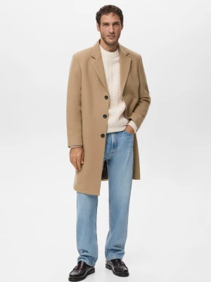 Płaszcz z wełny Manteco z klapami średni brązowy - Mężczyzna - - MANGO MAN