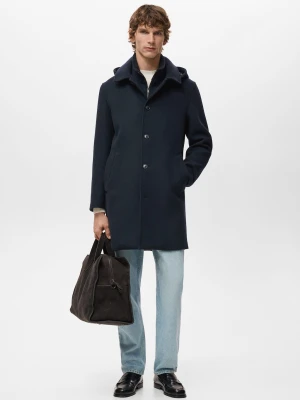 Płaszcz z wełny z odpinanym wewnętrznym kołnierzem granatowy - Mężczyzna - - MANGO MAN