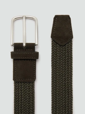 MANGO MAN - Pleciony elastyczny pasek khaki - - Mężczyzna
