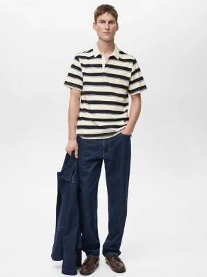 MANGO MAN - Koszulka polo z 100% bawełny w paski ciemnogranatowy - - Mężczyzna