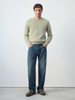 MANGO MAN - Proste jeansy z bawełny i lnu ciemnoniebieski vintage - - Mężczyzna