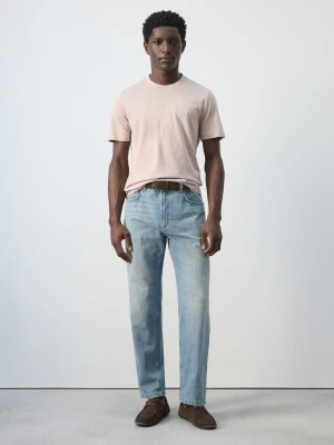 MANGO MAN - Proste jeansy z bawełny i lnu jasnoniebieski vintage - - Mężczyzna