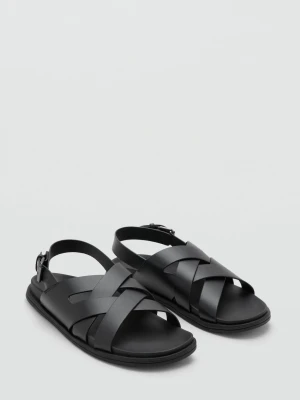 Skórzane sandały z krzyżującymi się paskami czarny - Mężczyzna - - MANGO MAN