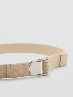 MANGO MAN - Skórzany pasek kombi beżowy - - Mężczyzna