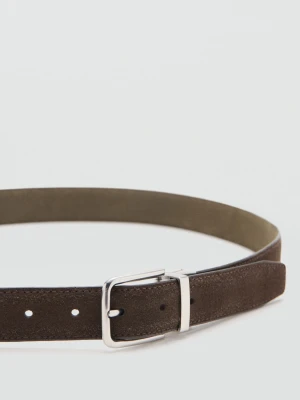 MANGO MAN - Skórzany pasek z klamrą brązowy - - Mężczyzna