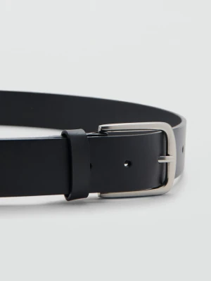 MANGO MAN - Skórzany pasek z klamrą czarny - - Mężczyzna