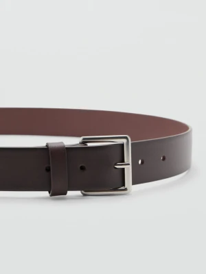 MANGO MAN - Skórzany pasek z klamrą średni brązowy - - Mężczyzna