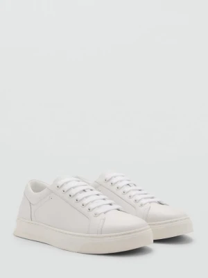 MANGO MAN - Sneakersy skórzane wstawki biały - - Mężczyzna