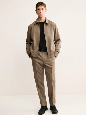 MANGO MAN - Spodnie 100% wełna dziewicza regular fit karmelowy brąz - - Mężczyzna