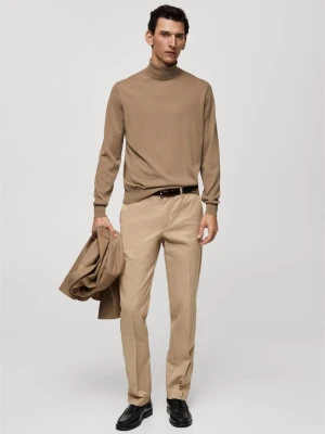 MANGO MAN - Spodnie bawełniane regular fit beżowy - - Mężczyzna