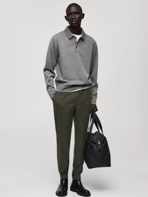 MANGO MAN - Spodnie bawełniane z troczkami khaki - - Mężczyzna
