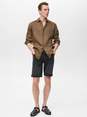 MANGO MAN - Bermudy dżinsowe slim fit black denim - - Mężczyzna