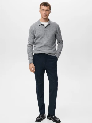 MANGO MAN - Spodnie flanelowe slim fit ciemnogranatowy - - Mężczyzna