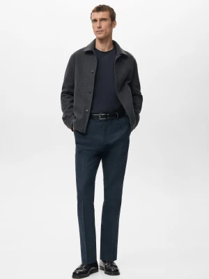 MANGO MAN - Spodnie flanelowe slim fit granatowy - - Mężczyzna