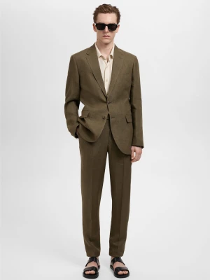 MANGO MAN - Spodnie garniturowe 100% len slim fit khaki - - Mężczyzna