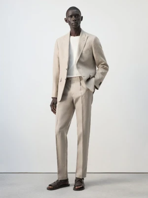 MANGO MAN - Spodnie garniturowe Amalfi slim fit z 100% lnu beżowy - - Mężczyzna