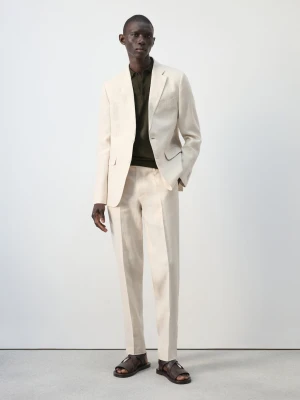 MANGO MAN - Spodnie garniturowe Amalfi slim fit z 100% lnu kremowy / écru - - Mężczyzna