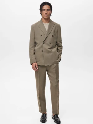 MANGO MAN - Spodnie garniturowe lniane slim fit z zaszewkami norkowy szary - - Mężczyzna