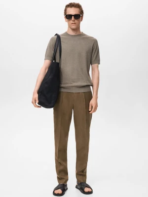 MANGO MAN - Spodnie garniturowe Salerno 100% len slim fit khaki - - Mężczyzna
