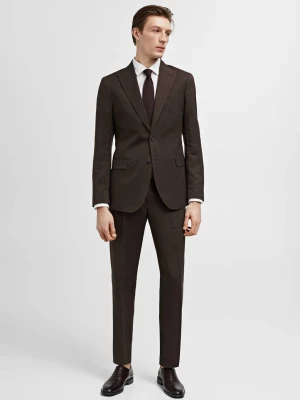 MANGO MAN - Spodnie garniturowe slim fit z mieszanki bawełny i lnu brązowy - - Mężczyzna