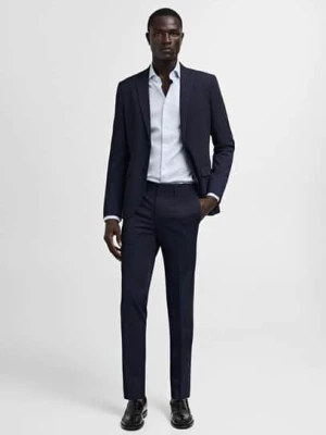 MANGO MAN - Spodnie garniturowe super slim fit z tkaniny stretch ciemnogranatowy - - Mężczyzna