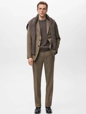 MANGO MAN - Spodnie garniturowe Turin z 100% wełny brązowy - - Mężczyzna