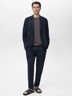 MANGO MAN - Spodnie lniane regular fit ciemnogranatowy - - Mężczyzna