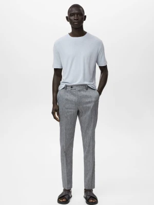 MANGO MAN - Spodnie lniane slim fit granatowy - - Mężczyzna