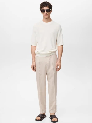 MANGO MAN - Spodnie lniane slim fit piaskowy - - Mężczyzna