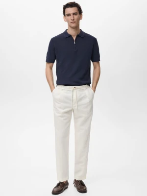 MANGO MAN - Spodnie lniane slim fit z troczkami biały - - Mężczyzna