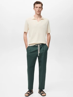 Zdjęcie produktu MANGO MAN - Spodnie lniane slim fit z troczkami ciemnozielony - - Mężczyzna