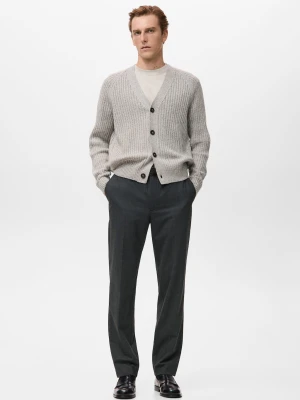 MANGO MAN - Spodnie regular fit w drobną kratkę ciemnoszary - - Mężczyzna