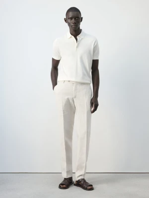 MANGO MAN - Spodnie regular fit z 100% lnu kremowy / écru - - Mężczyzna