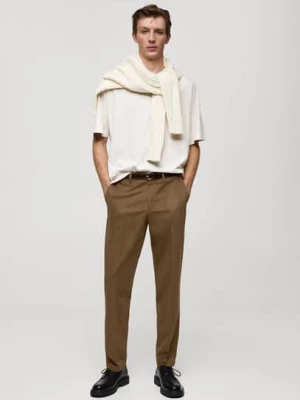 MANGO MAN - Spodnie regular fit z bawełny khaki - - Mężczyzna