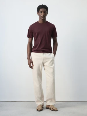 MANGO MAN - Spodnie regular fit z mieszanki bawełny i lnu kremowy / écru - - Mężczyzna