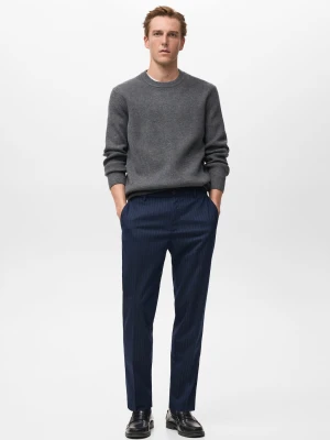 MANGO MAN - Spodnie slim fit w paski ciemnoniebieski - - Mężczyzna