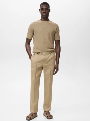 MANGO MAN - Spodnie slim fit z 100% lnu beżowy - - Mężczyzna