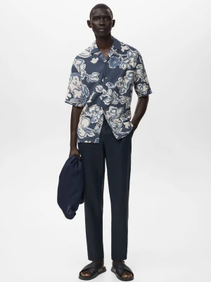 MANGO MAN - Spodnie slim fit z 100% lnu ciemnogranatowy - - Mężczyzna